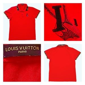 Louis Vuitton Red Textured Kids Polo T-Shirt Tee Shirt Youth XL